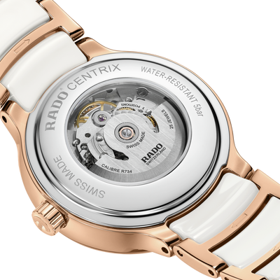 Rado Centrix Automatic Diamonds Open Heart Rose Gold & White Dial Women 35MM
