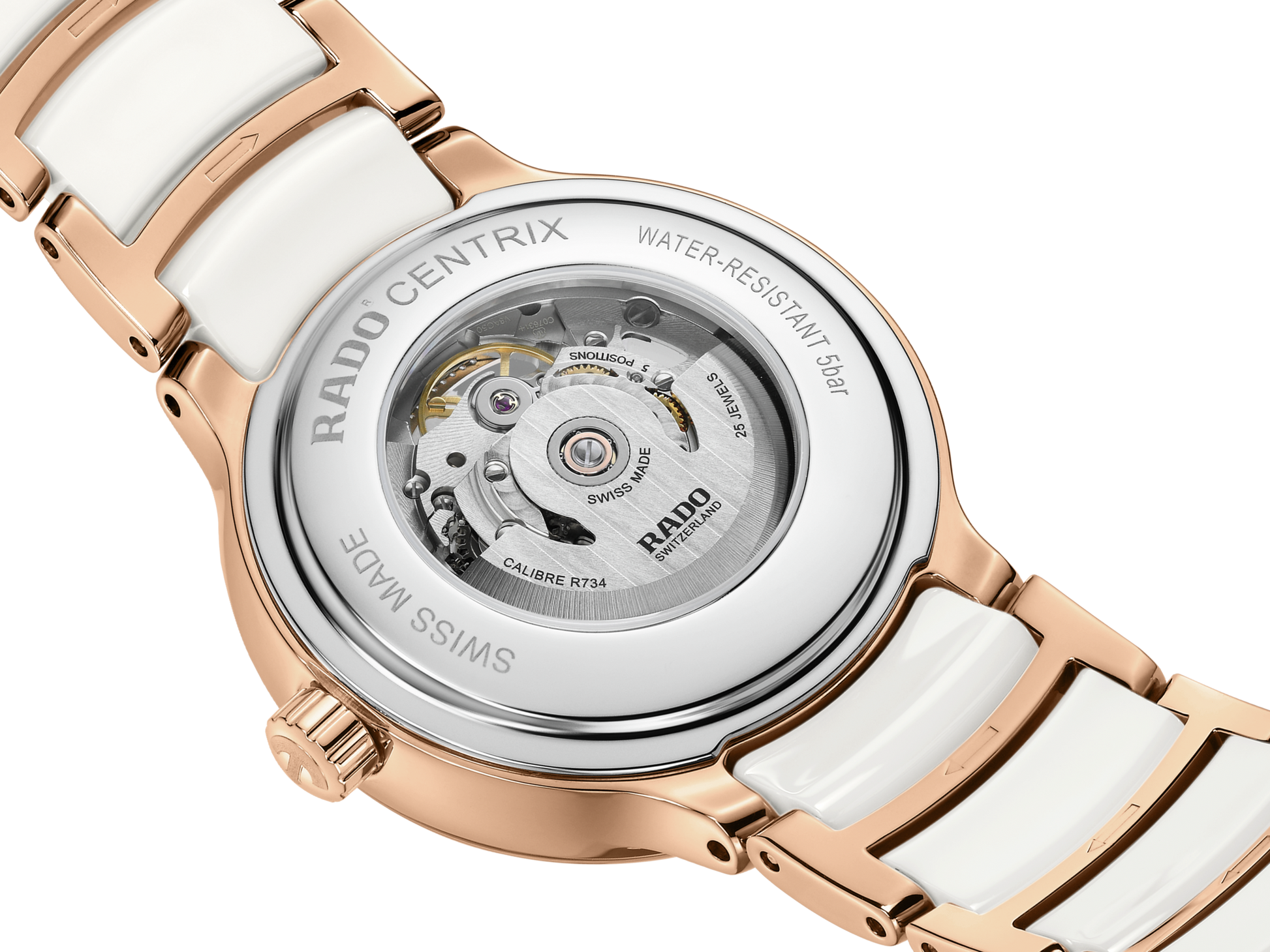 Rado Centrix Automatic Diamonds Open Heart Rose Gold & White Dial Women 35MM