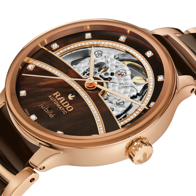 Rado Centrix Automatic Diamonds Open Heart Brown & Rose Gold Dial Women 35MM