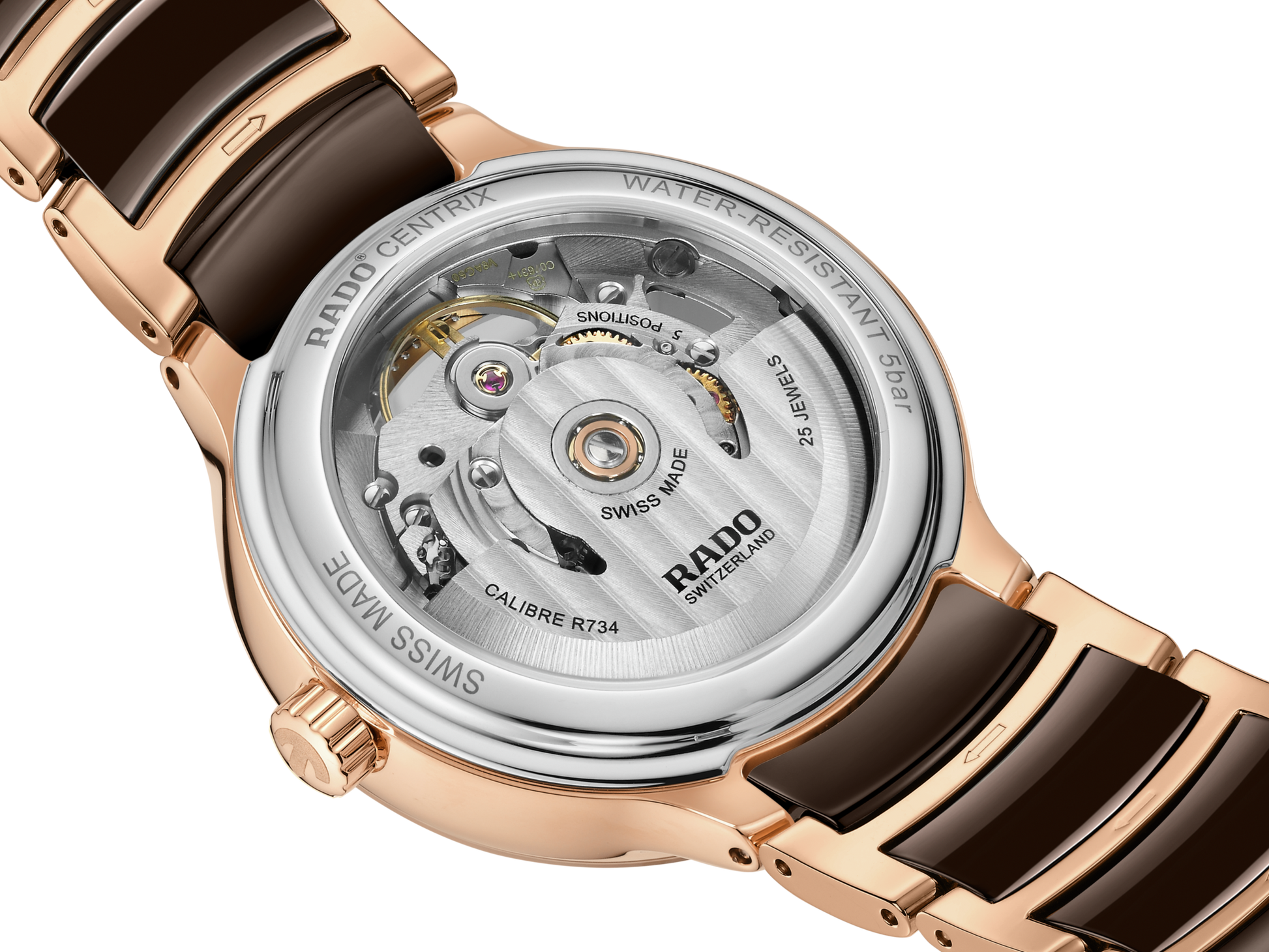 Rado Centrix Automatic Diamonds Open Heart Brown & Rose Gold Dial Women 35MM