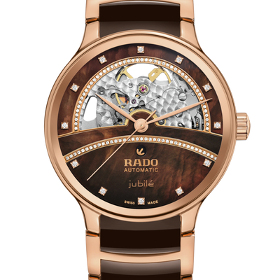Rado Centrix Automatic Diamonds Open Heart Brown & Rose Gold Dial Women 35MM