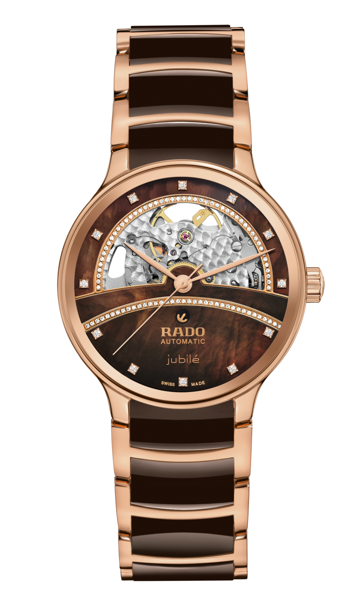 Rado Centrix Automatic Diamonds Open Heart Brown & Rose Gold Dial Women 35MM