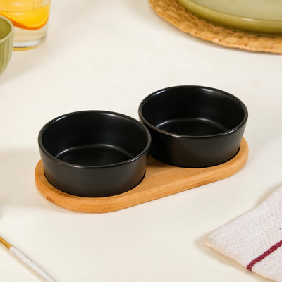 Black Snack Bowls Set Of 2 With Serving Tray 200ml
