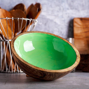 Ceramic Glazed Mango Wood Bowl