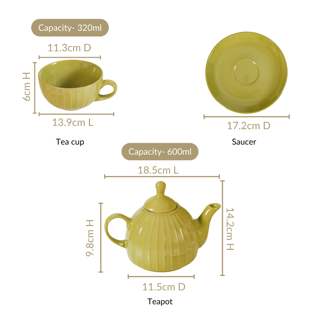 Stackable Ambrosia Teapot And Cup With Saucer Olive Green