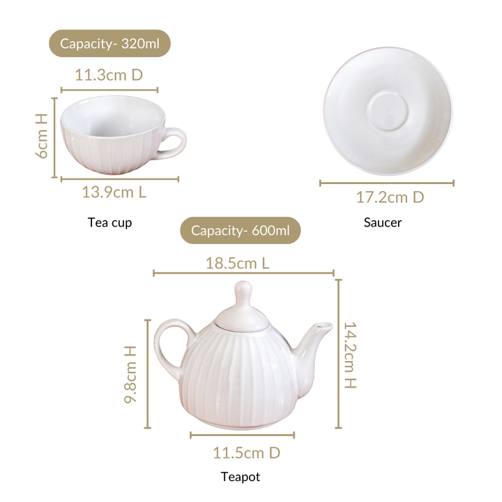 Ambrosia White Ceramic Teapot With Cup And Saucer