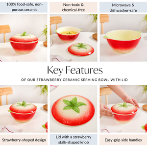 Strawberry Ceramic Serving Bowl With Lid 900ml