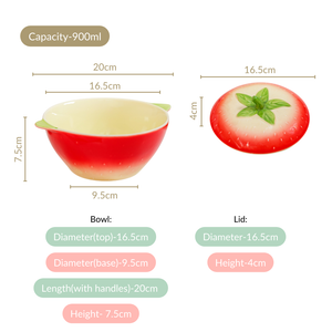 Strawberry Ceramic Serving Bowl With Lid 900ml