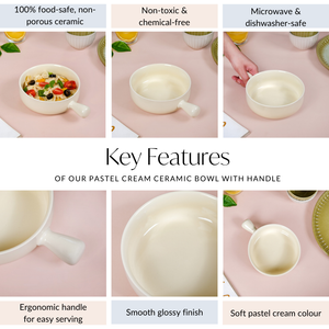 Pastel Cream Ceramic Bowl With Handle 650ml