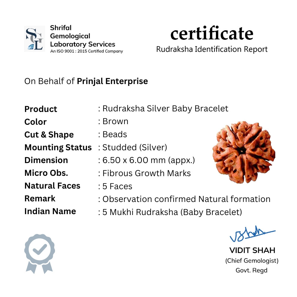 Rudraksha Silver Bracelet with Ganesh Single Line for Kids