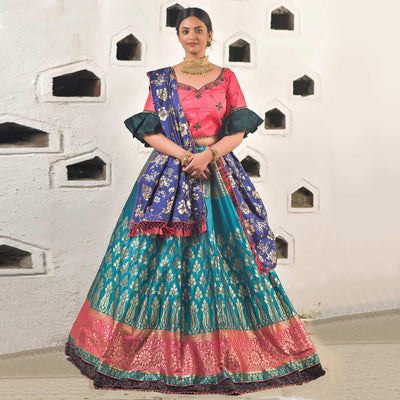 Cerulean Blue Festive Wear Cutdana With Resham & Zardosi Work Banarasi Art Silk Lehenga Choli