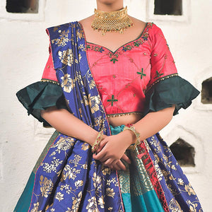 Cerulean Blue Festive Wear Cutdana With Resham & Zardosi Work Banarasi Art Silk Lehenga Choli