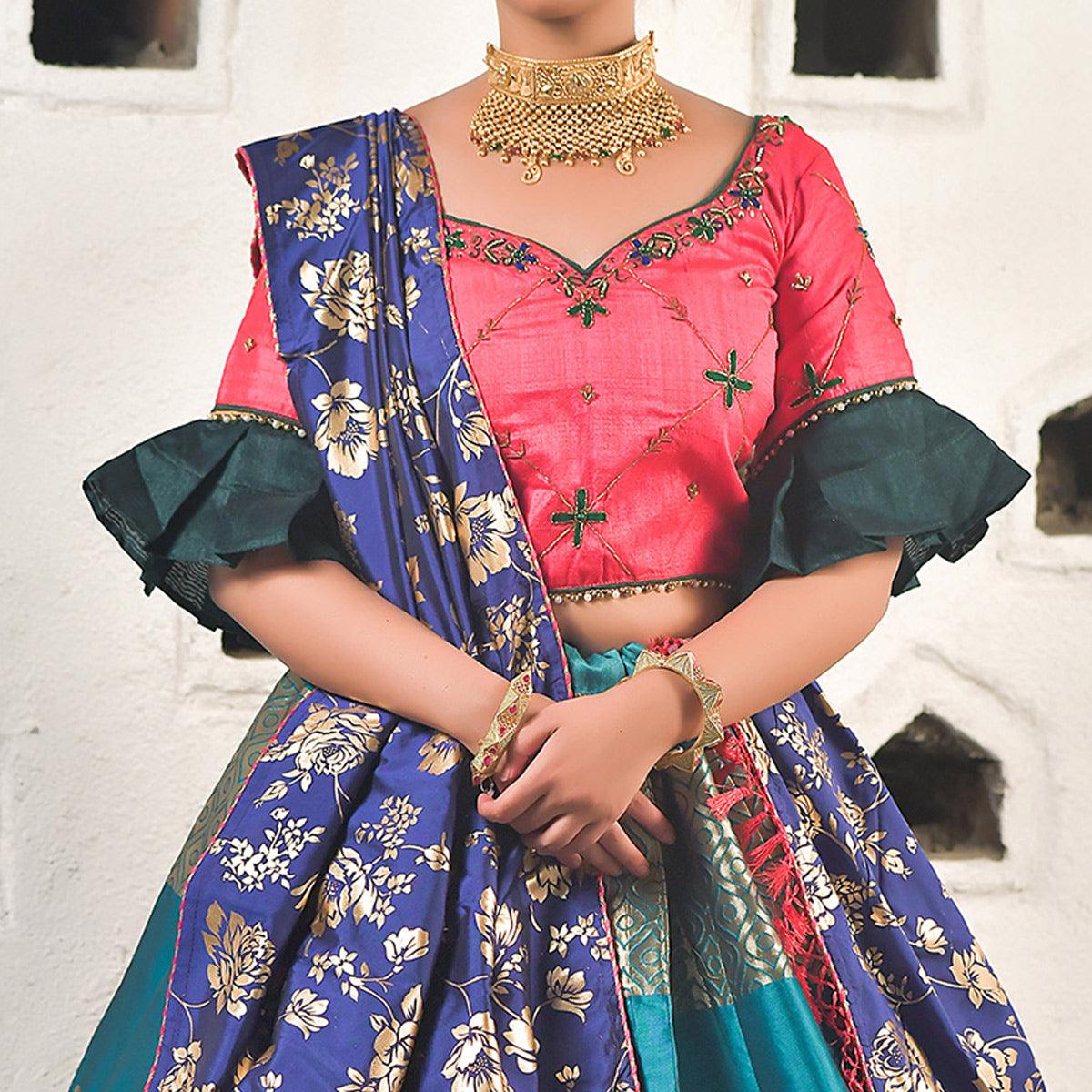 Cerulean Blue Festive Wear Cutdana With Resham & Zardosi Work Banarasi Art Silk Lehenga Choli