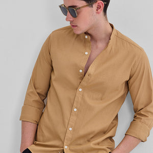 Light Brown Slim Fit Mandarin Shirt