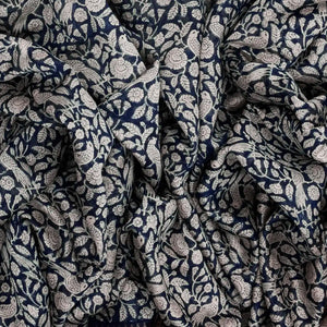 Indigo Woven Chanderi Cotton Saree Printed With Bird Motifs