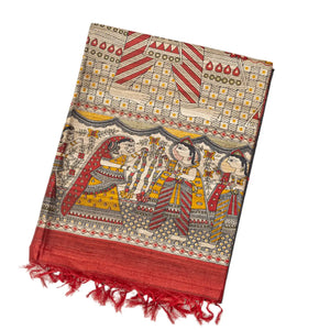 Black Handloom Tussar Silk Saree With Printed Wedding Motifs