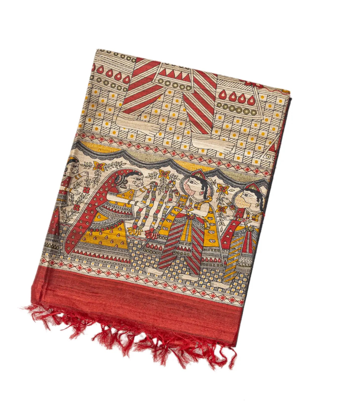 Black Handloom Tussar Silk Saree With Printed Wedding Motifs