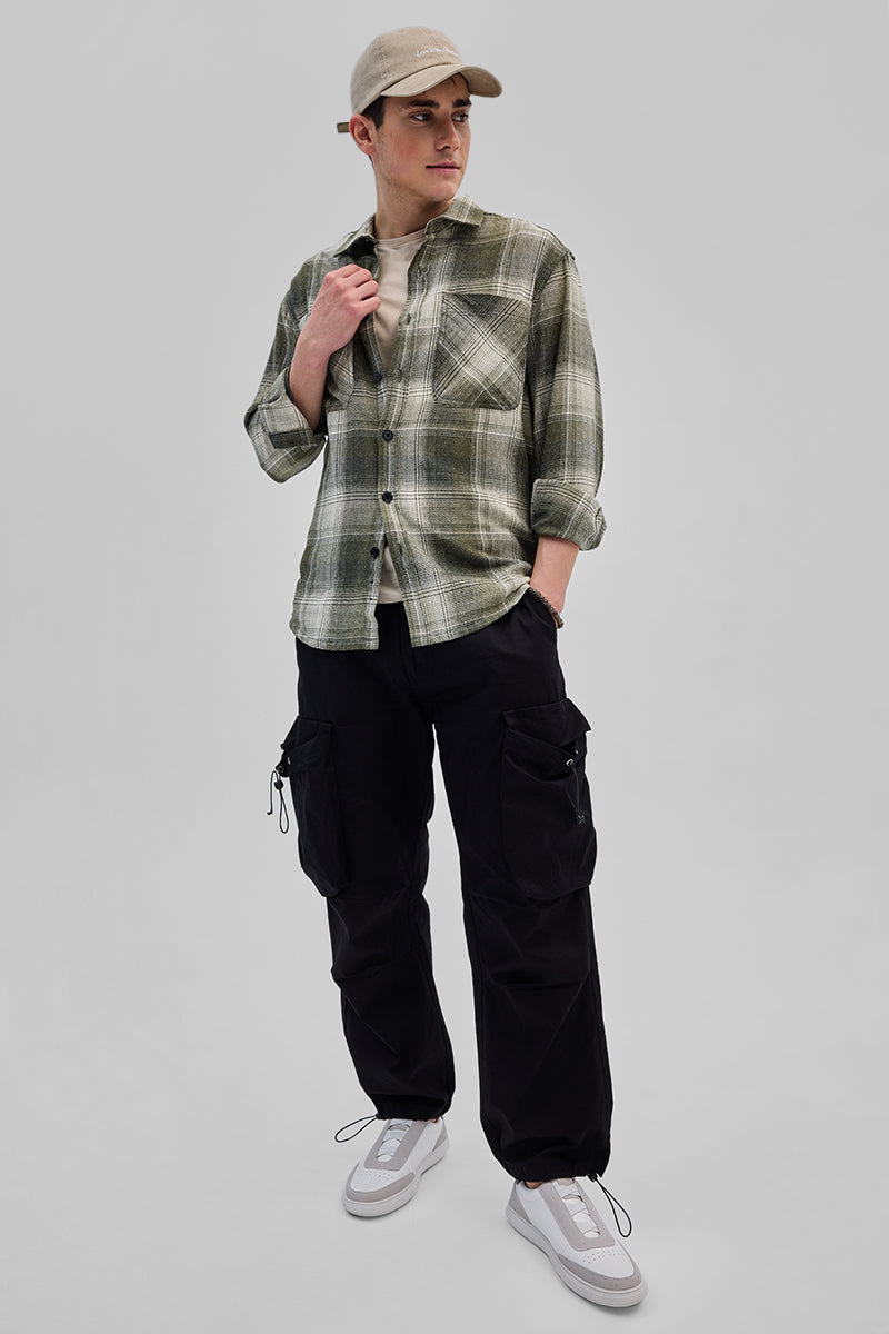 Green Double Pocket Flannel Overshirt