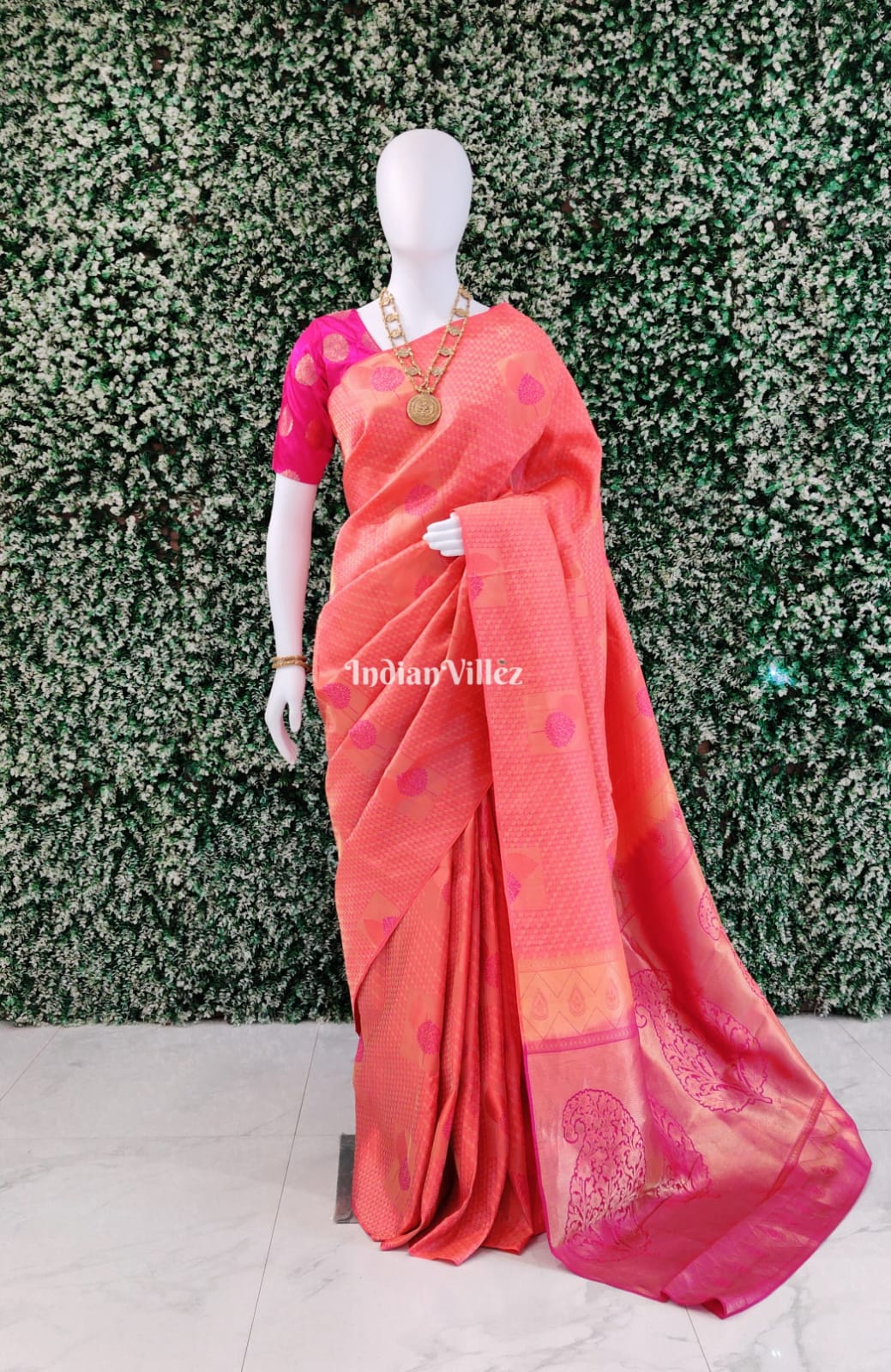 Pink Rani with Border Kanjivaram Silk Saree