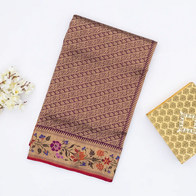 Magenta Handwoven Banarasi Silk Saree With Floral Motifs