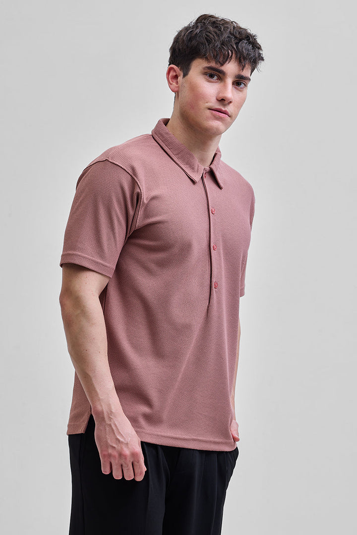 Mauve Textured Polo T-Shirt