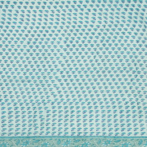 Turquoise Chanderi Cotton Saree Printed With Stripes & Floral Motifs