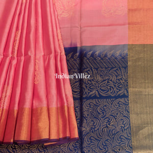 Blue Pink South Handloom Kanjivaram Soft Silk Saree