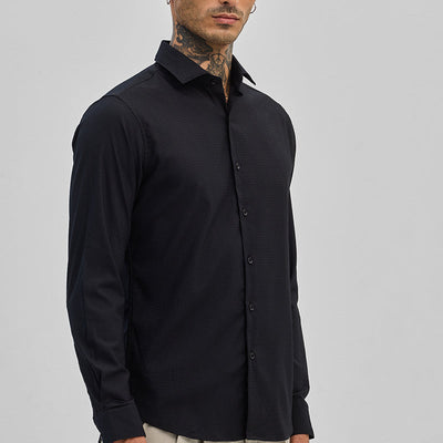 Black Textured Slim Fit Shirt