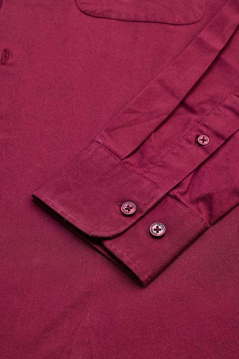 Maroon Solid Double Pocket Overshirt