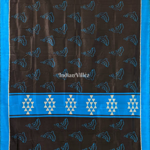 Black Copper Sulfate Dolphin Design Designer Contemporary Silk Saree
