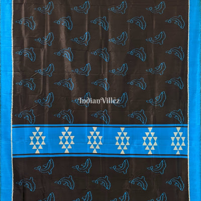Black Copper Sulfate Dolphin Design Designer Contemporary Silk Saree