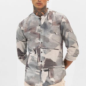 Light Grey Abstract Mandarin Shirt