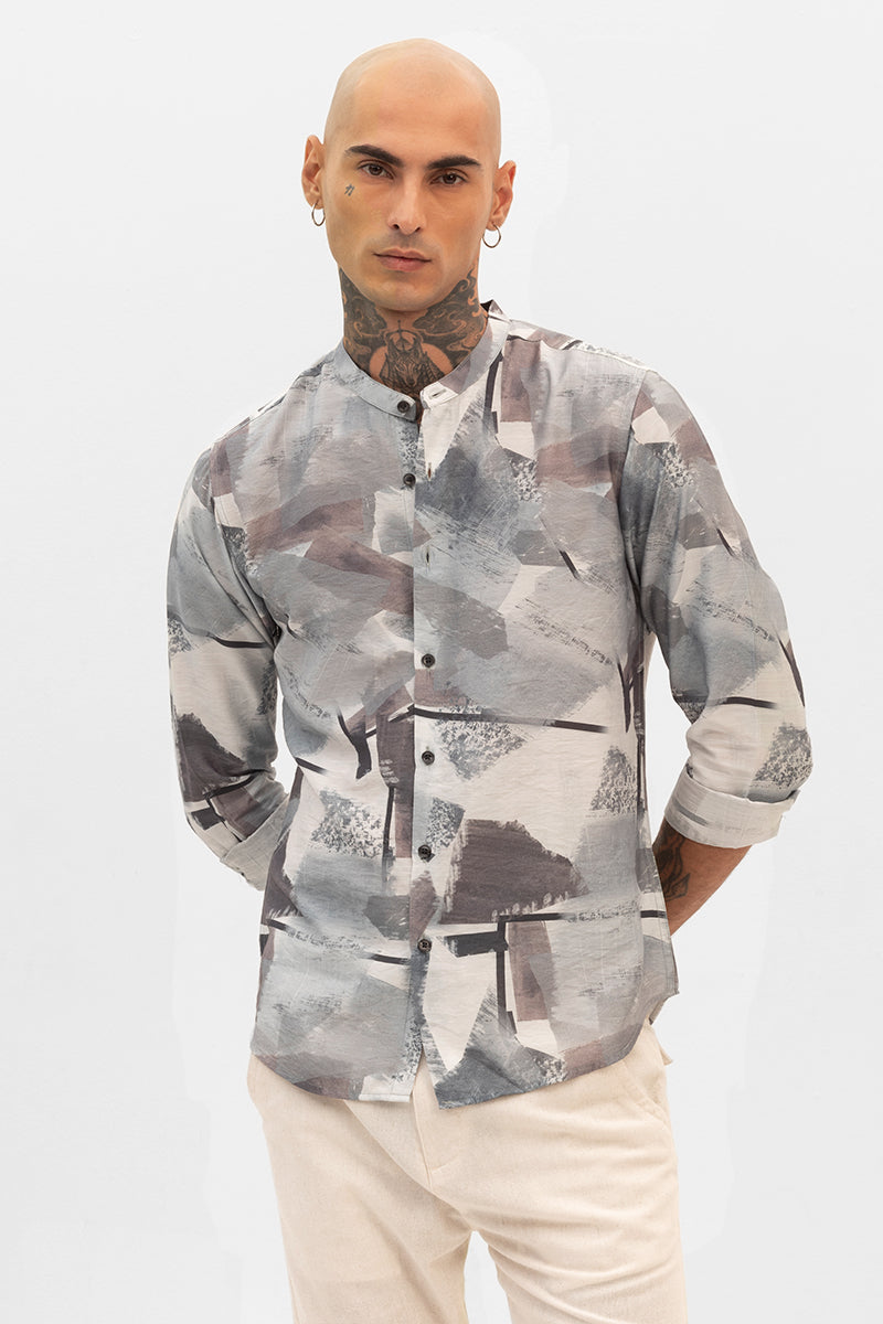 Light Grey Abstract Mandarin Shirt