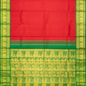 Crimson Handloom Kanchipuram Korvai Silk Saree With Lord Ram Motifs