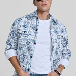 Light Blue Geometric Corduroy Jacket