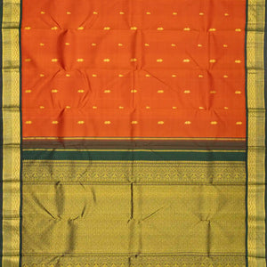 Rust Handloom Kanchipuram Korvai Silk Saree With Floral Buttas