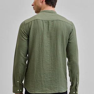 Olive Mandarin Linen Blend Shirt