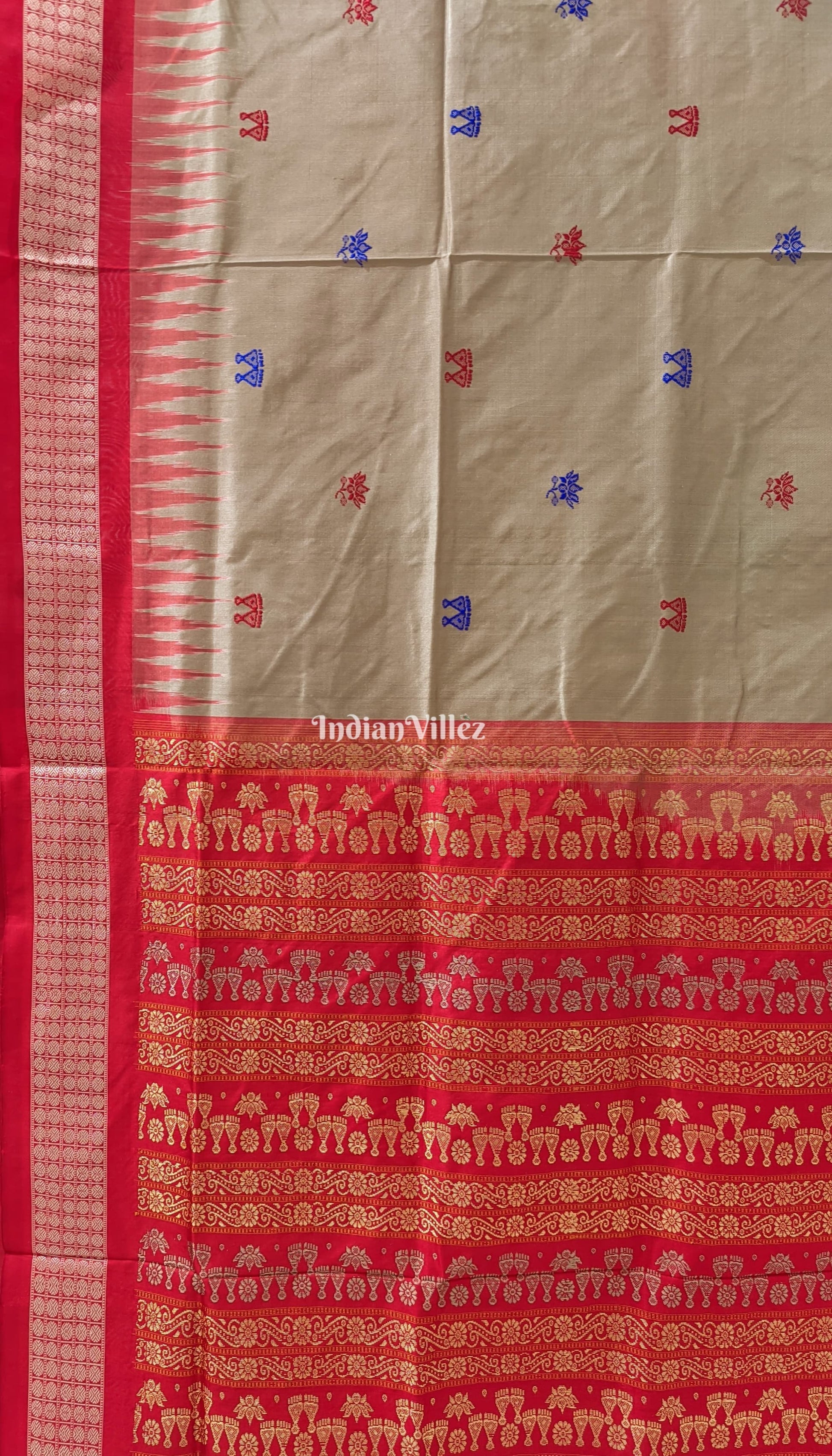 Bronze Pastel & Red Laxmi Pada & Lotus Motif Bomkai Saree