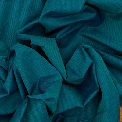 Cyan Mangalagiri Cotton Saree With Stripes & Zari Border