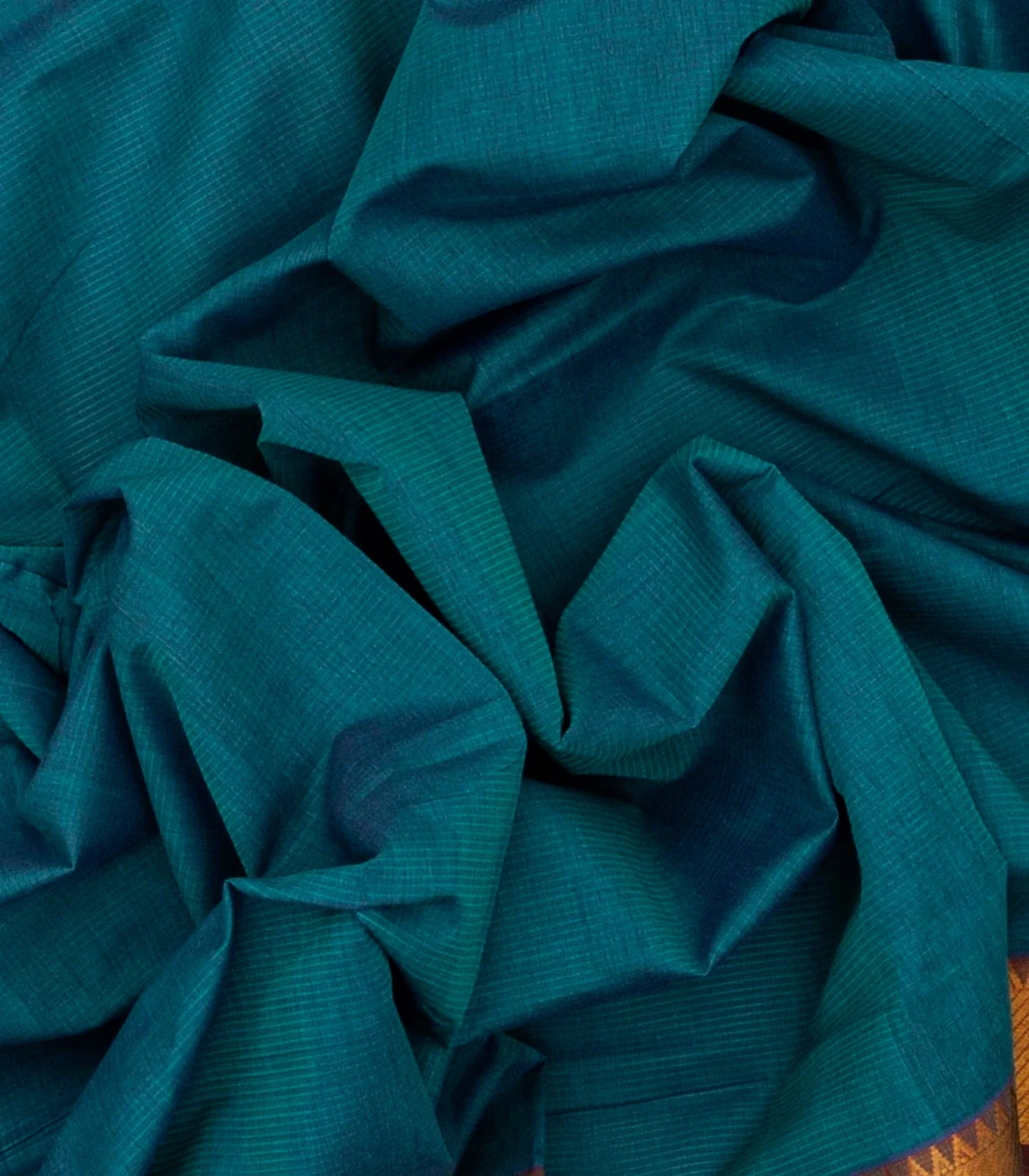 Cyan Mangalagiri Cotton Saree With Stripes & Zari Border