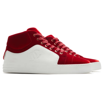 Chanel CC High White Red Velvet Sneaker