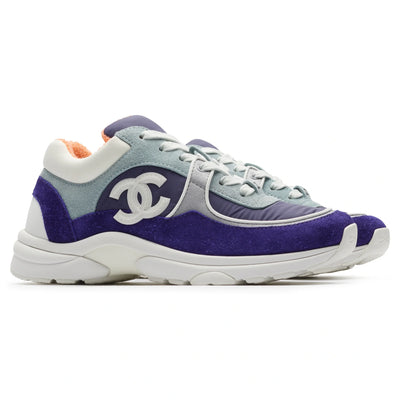 Chanel CC Logo Suede Nylon Purple Blue Sneaker