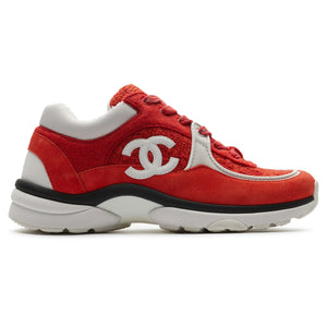 Chanel CC Logo Suede Red Tweed Sneaker