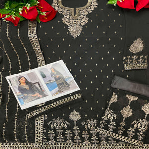 Charcoal Grey Partywear Embroidery With Sequins Heavy Faux Georgette Salwar Suit
