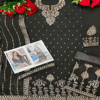 Charcoal Grey Partywear Embroidery With Sequins Heavy Faux Georgette Salwar Suit