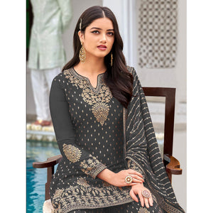 Charcoal Grey Partywear Embroidery With Sequins Heavy Faux Georgette Salwar Suit