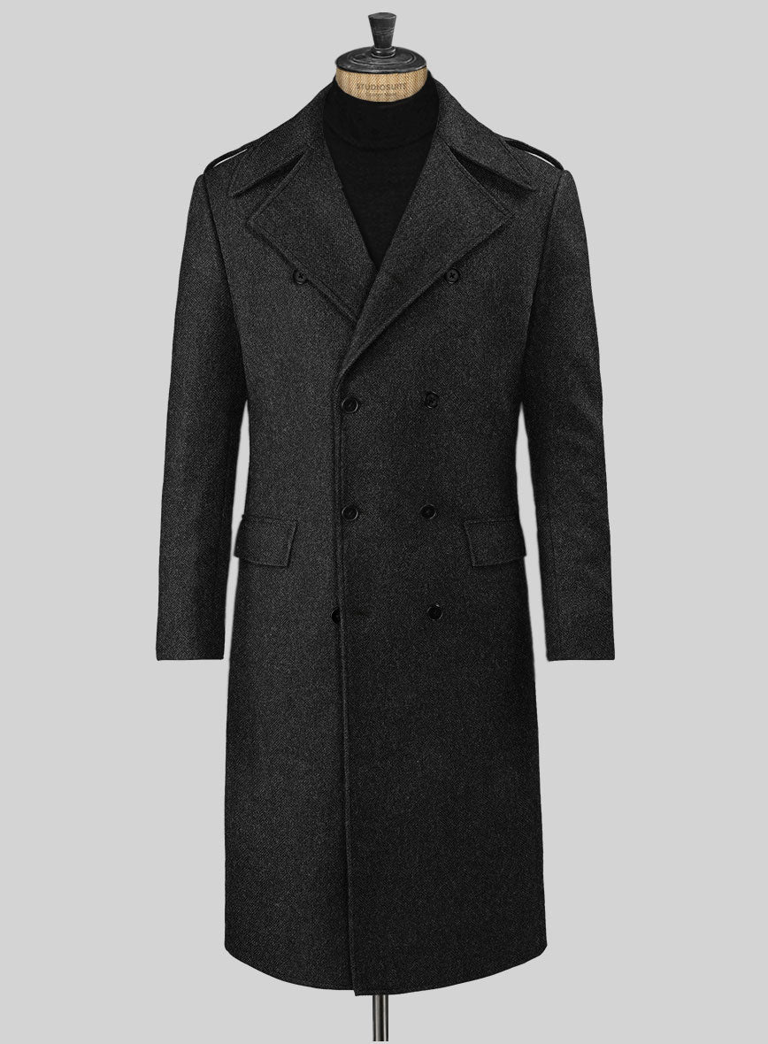 Charcoal Herringbone Tweed GQ Overcoat
