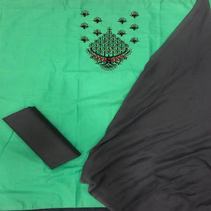 Charming Aqua Green Colored Casual Wear Embroidered Cotton Dress Material