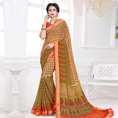 Charming Beige Colored Casual Wear Printed Georgette Saree