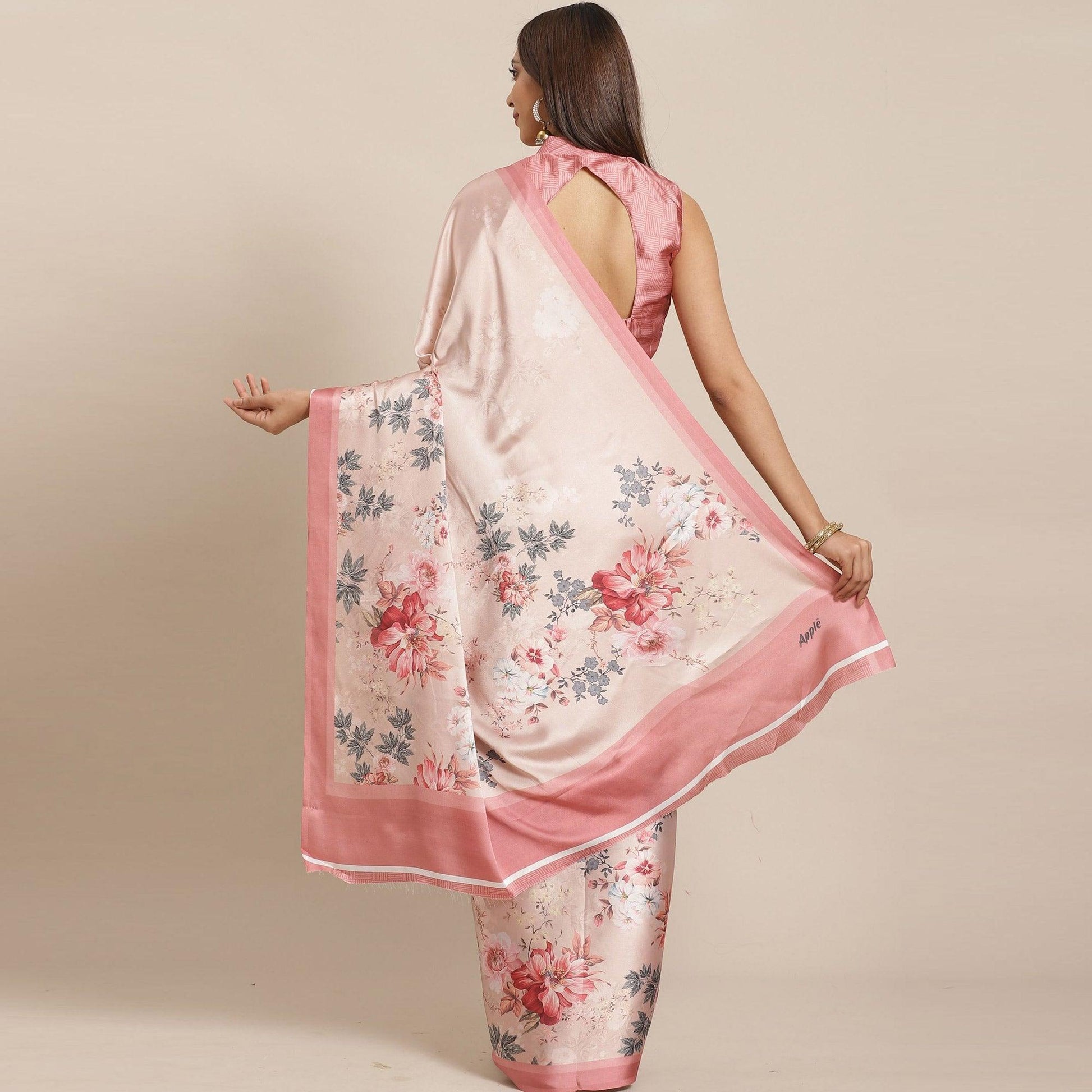 Charming Beige Colored Casual Wear Printed Satin Crepe Saree